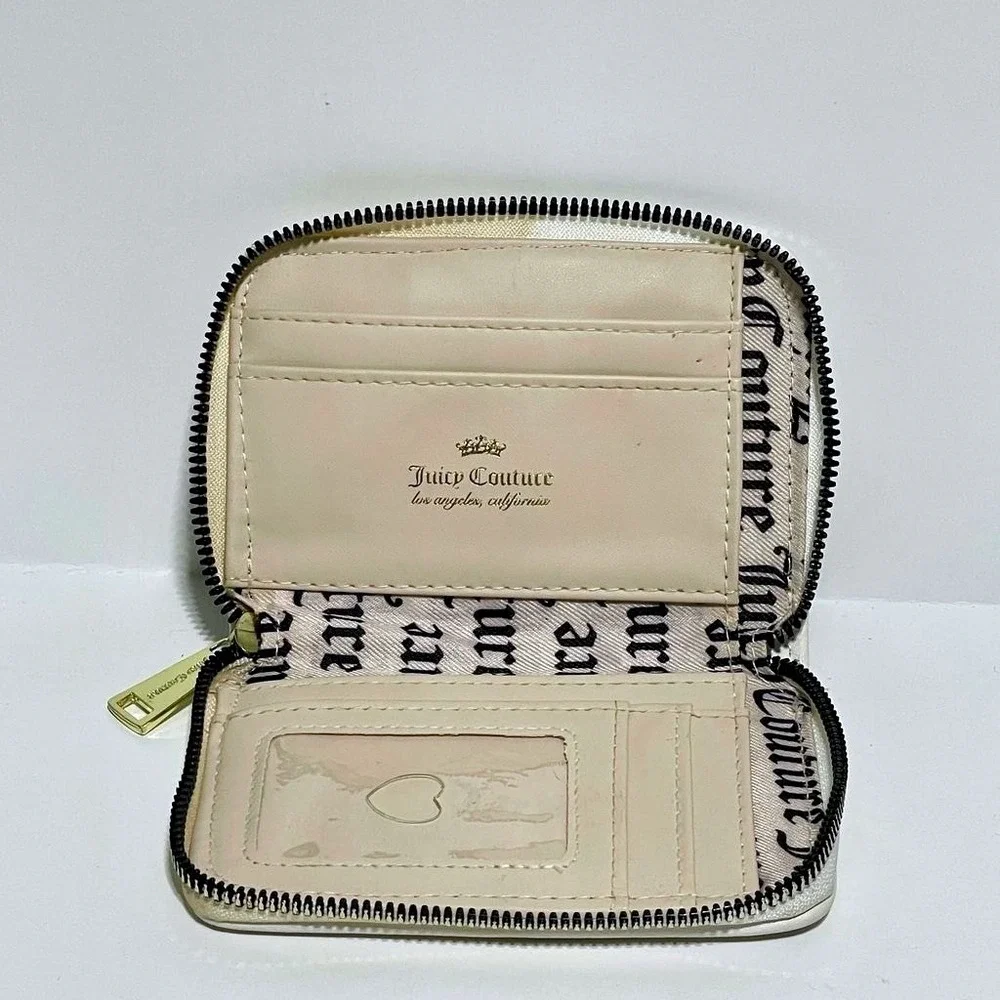 Y2K Juicy Couture‎ Floral Rose Heart Lock Zip Around Small Wallet White Red Pink